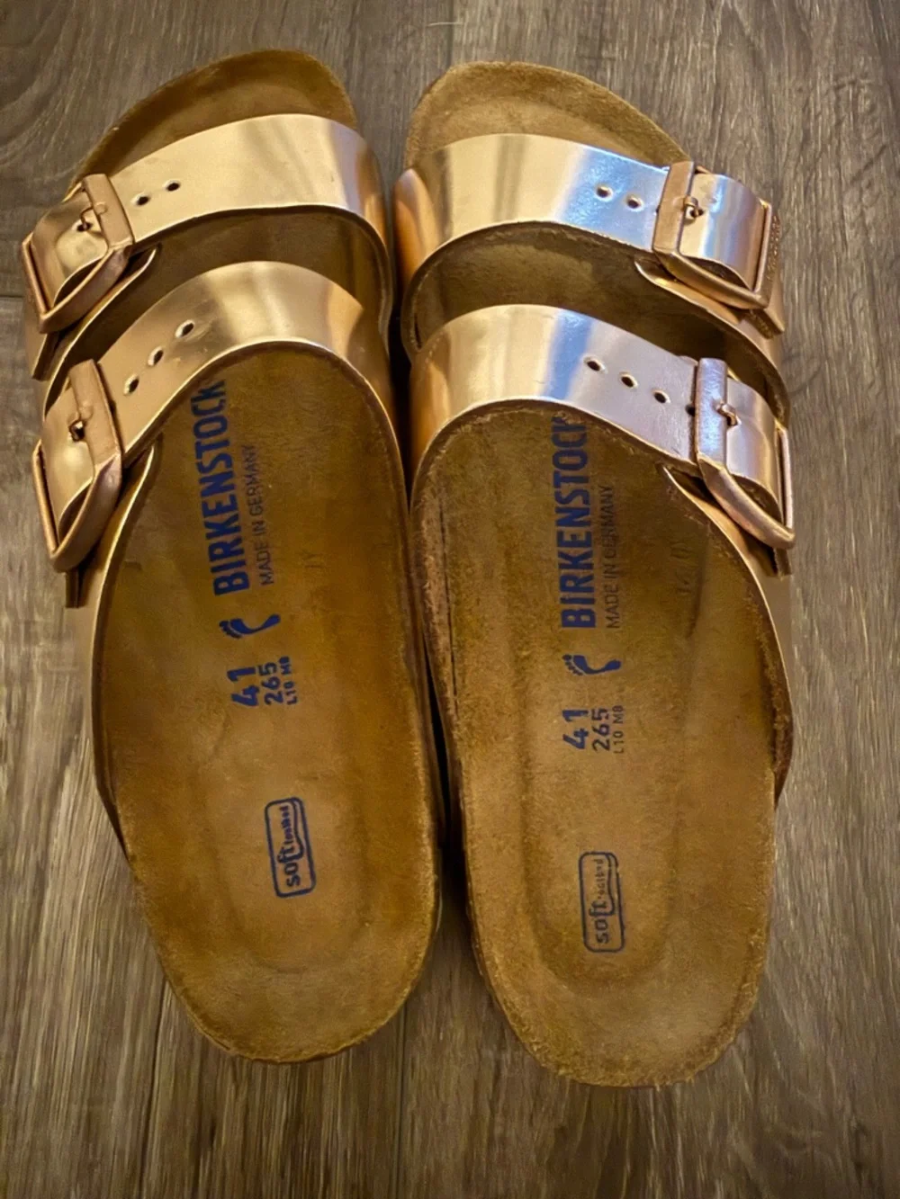 Birkenstock Arizona Metallic Rose Gold Sandal with Double Buckles - Picture 7 of 7